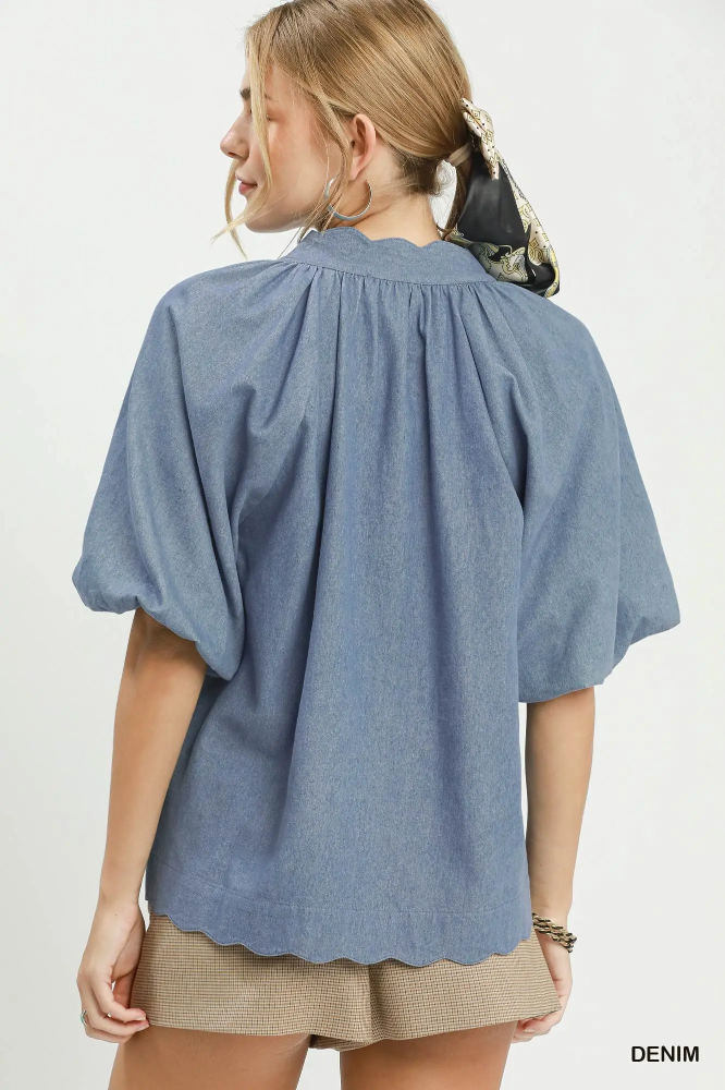 C6490 Denim 3/4 Sleeve Top