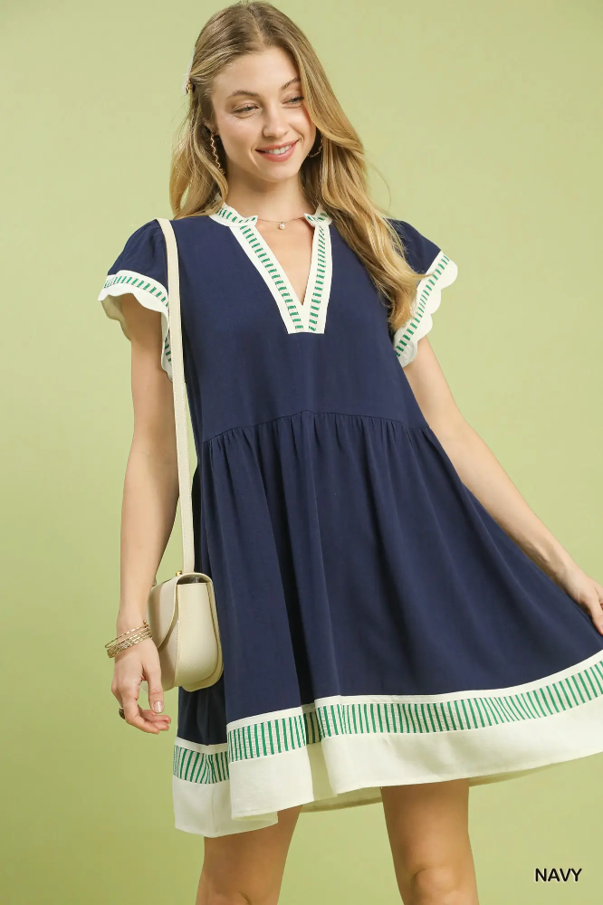 C5976 Linen Flutter Sleeve Dress