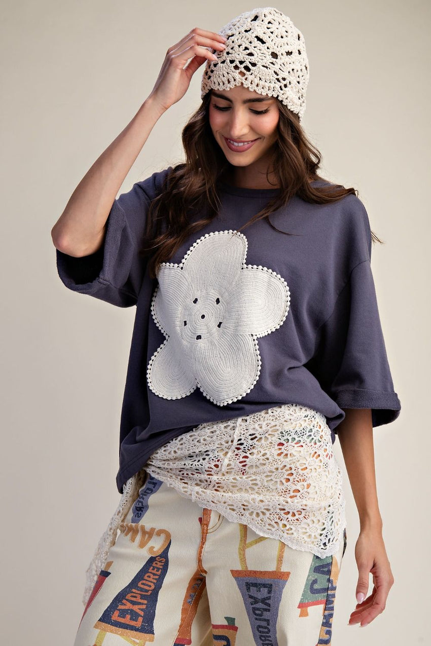 ET19025 Floral Patch Terry Top