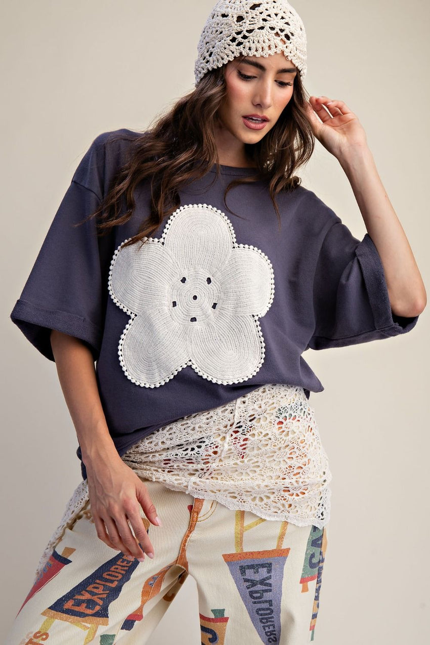 ET19025 Floral Patch Terry Top