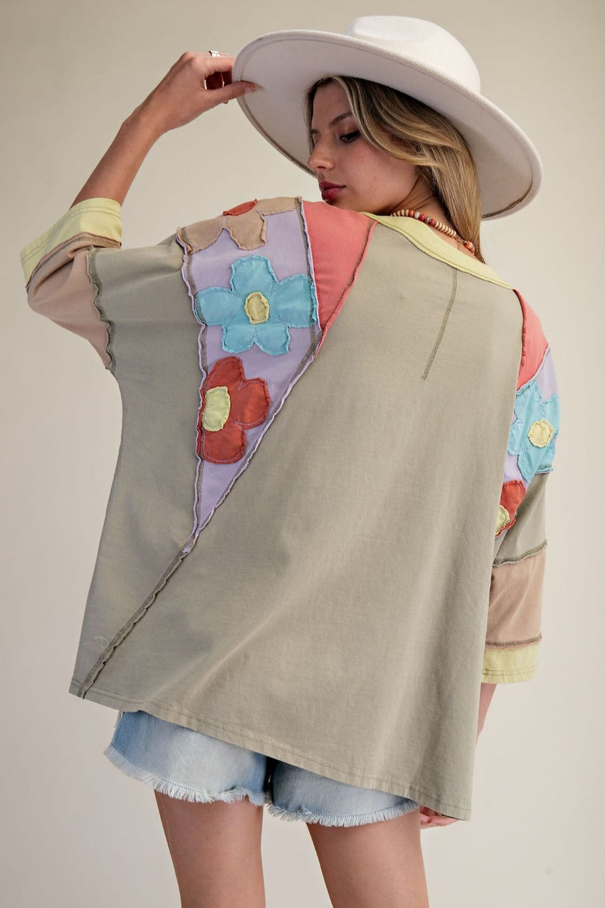 ET28821 Half Slv Patch Detailed Shirt