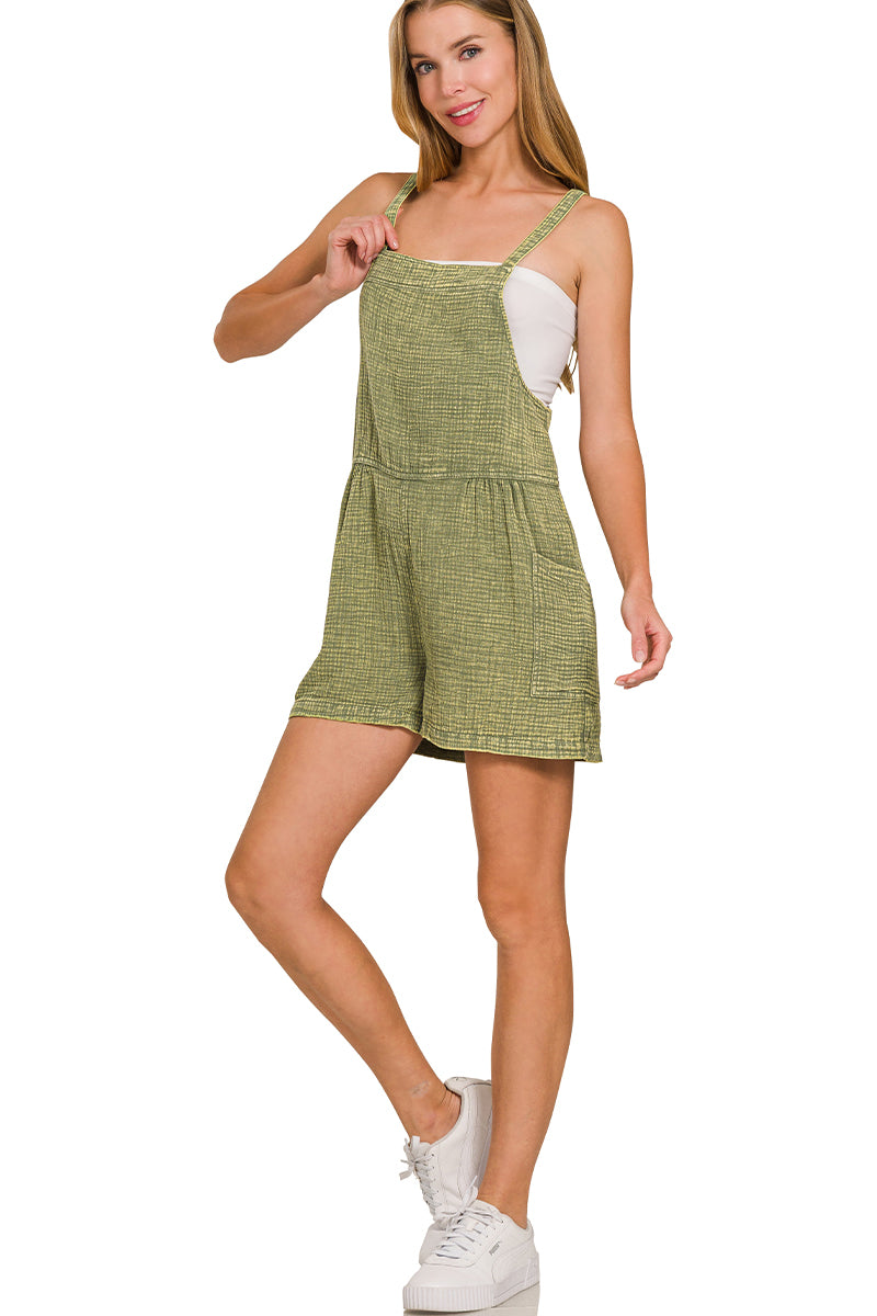 QPW-1843A Gauze Romper Lt Olive