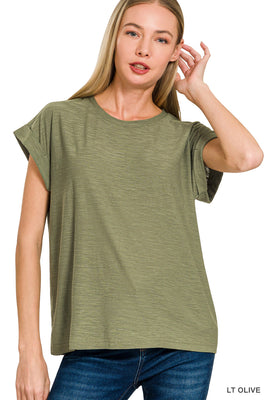 CST-3539Y Lt Olive Cuffed Tee