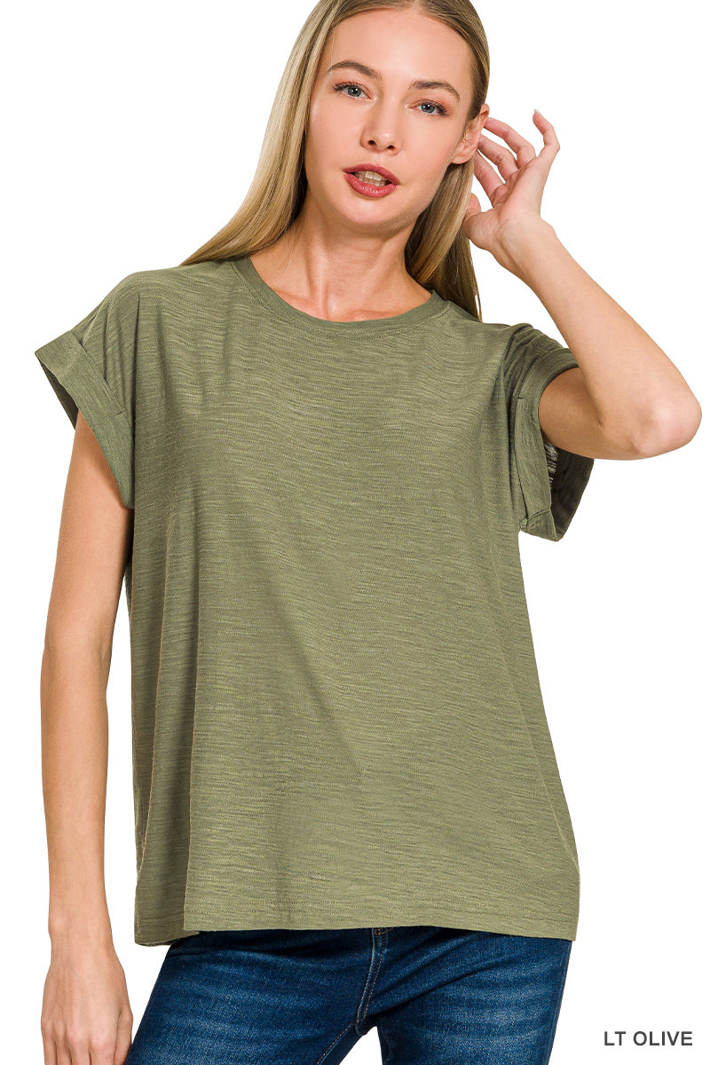 CST-3539Y Lt Olive Cuffed Tee