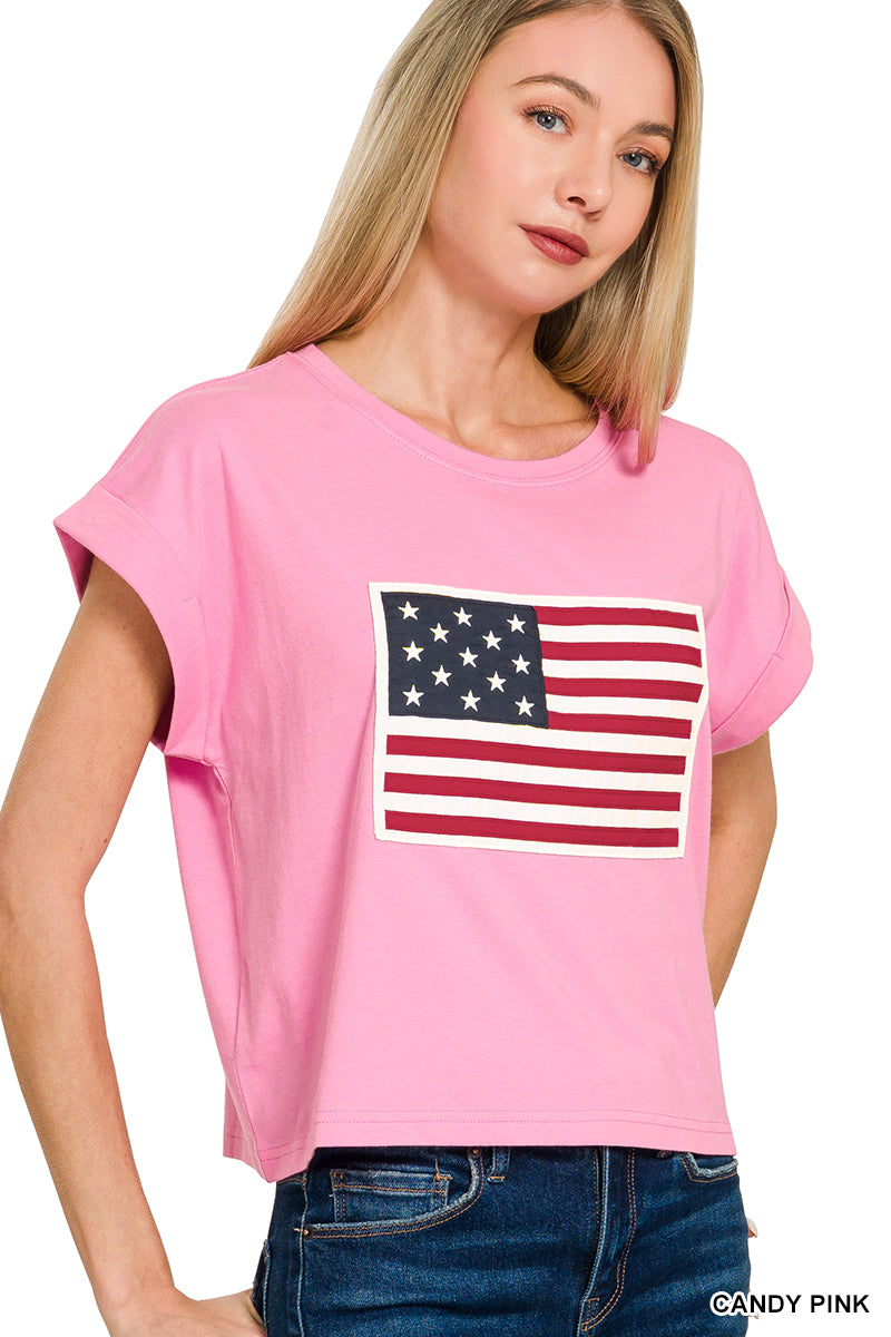 CT-3489Y Candy Pink Am Flag Tee