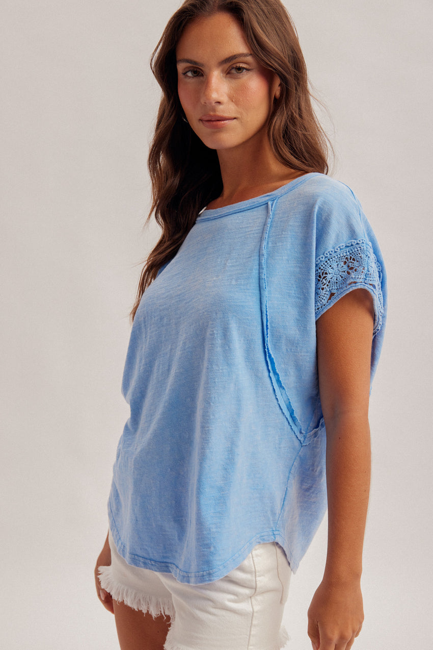 34396 Crochet Lace Sleeve Top