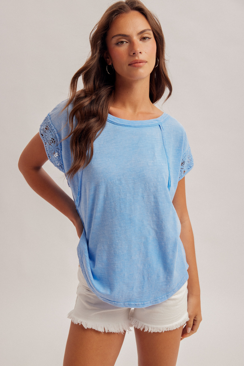 34396 Crochet Lace Sleeve Top