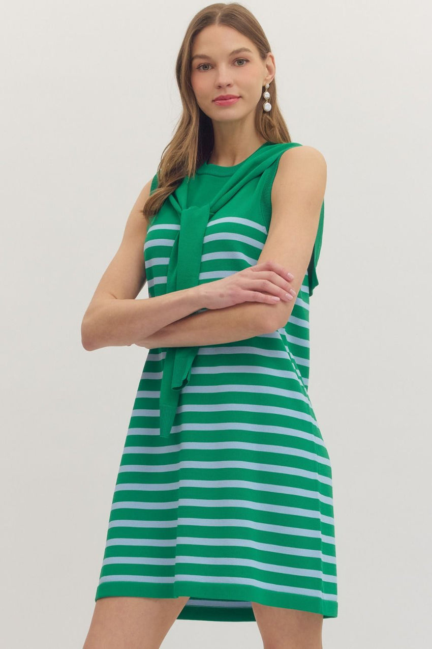 D30817 Green Striped Mini Dress