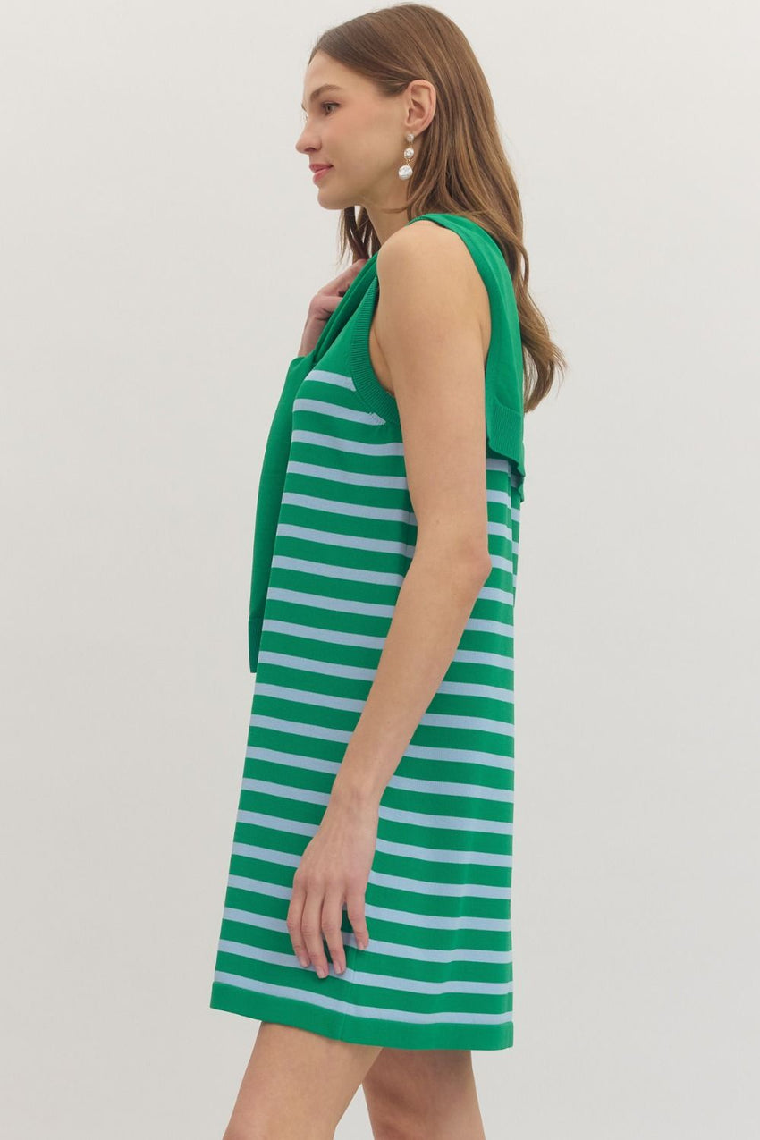 D30817 Green Striped Mini Dress
