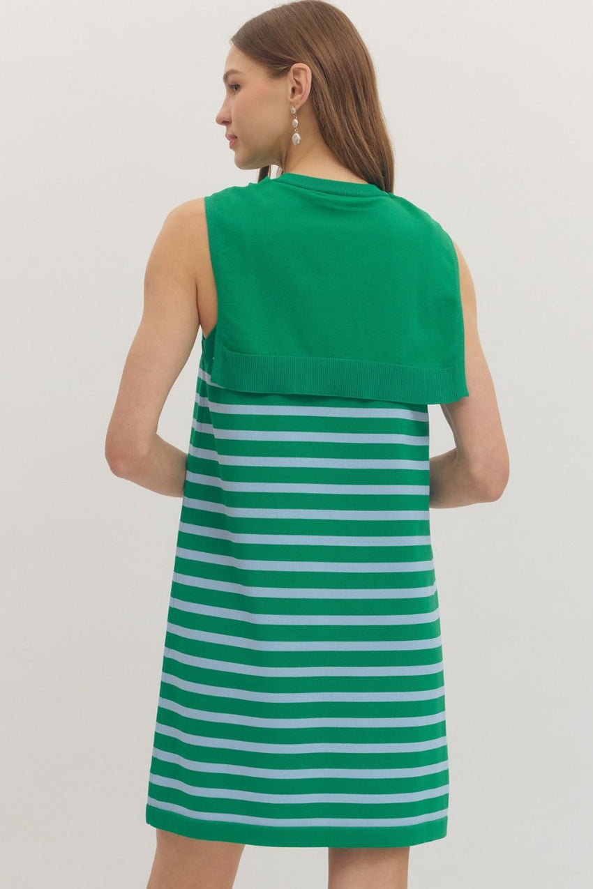 D30817 Green Striped Mini Dress