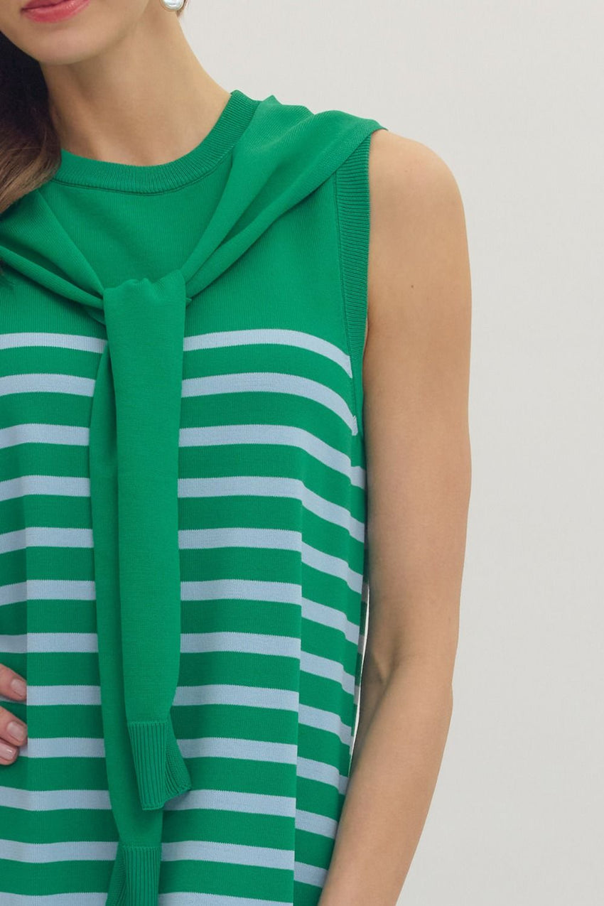 D30817 Green Striped Mini Dress