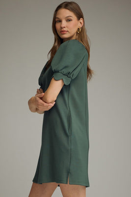 D30134 Kelly Green Puff Sleeve Mini Dress