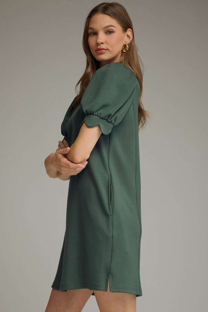 D30134 Kelly Green Puff Sleeve Mini Dress