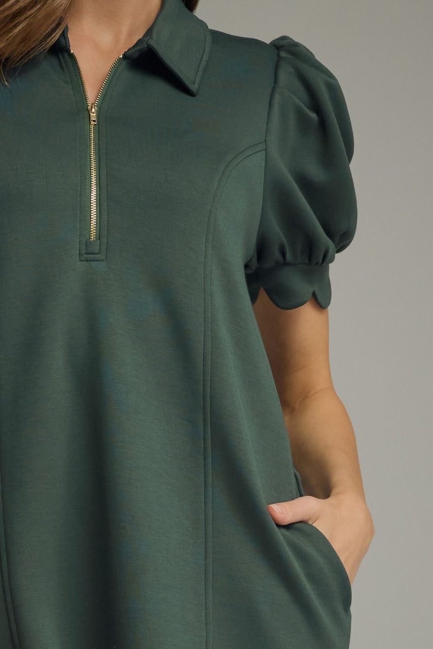 D30134 Kelly Green Puff Sleeve Mini Dress