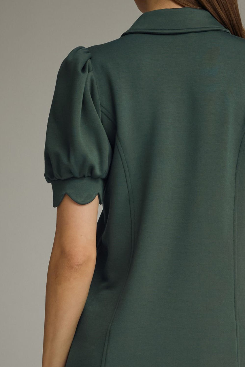 D30134 Kelly Green Puff Sleeve Mini Dress