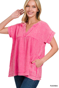 QTW-1376A Guaze Short Sleeve Top