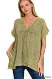 QTW-1376A Lt Olive Guaze SS Top
