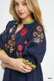 C5792 Navy Embroidered Floral Tiered Dress