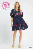 C5792 Navy Embroidered Floral Tiered Dress