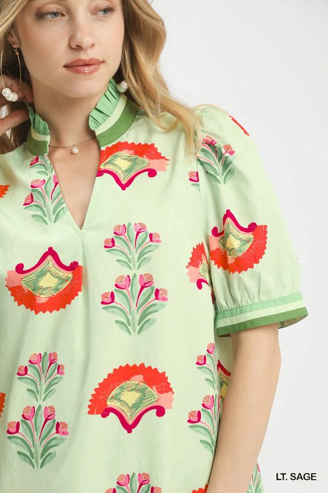 K1827 Lt Sage Puff Sleeve Blouse