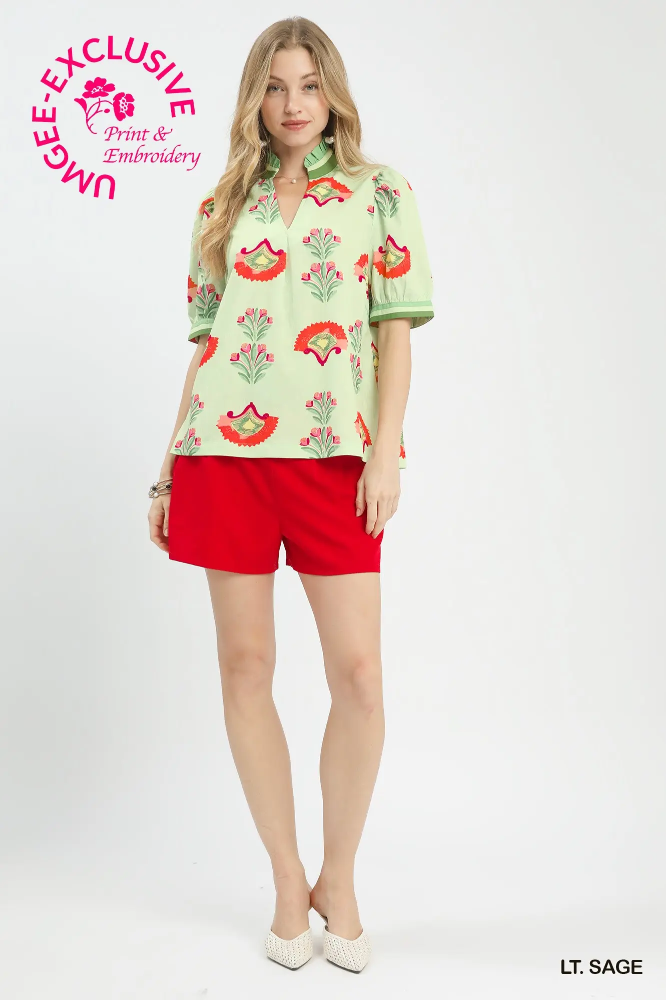 K1827 Lt Sage Puff Sleeve Blouse