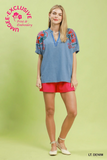 C6493 Lt Denim Embroidered Top