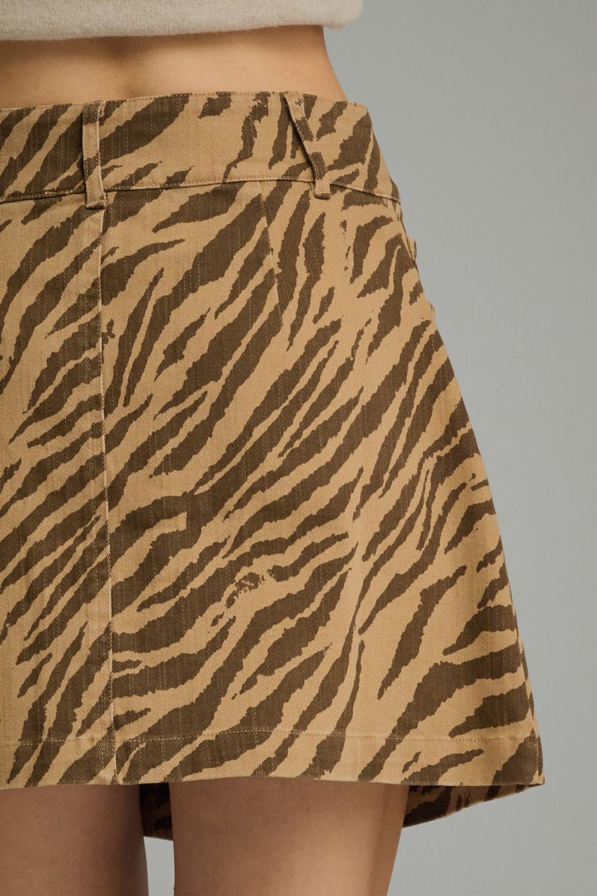 S32904 Brown Zebra Print Skirt