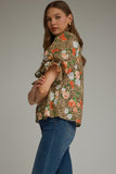 T32908 Floral Leopard Puff Sleeve Top