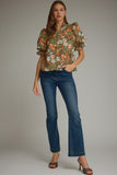 T32908 Floral Leopard Puff Sleeve Top