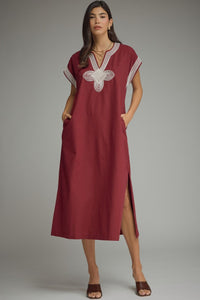 D29760 Wine SS MIDI Dress