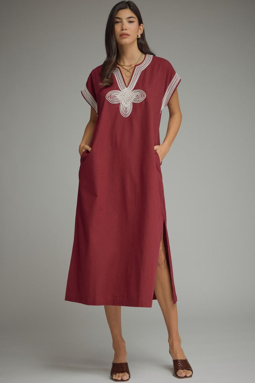 D29760 Wine SS MIDI Dress