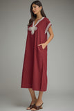 D29760 Wine SS MIDI Dress