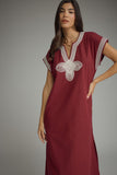 D29760 Wine SS MIDI Dress