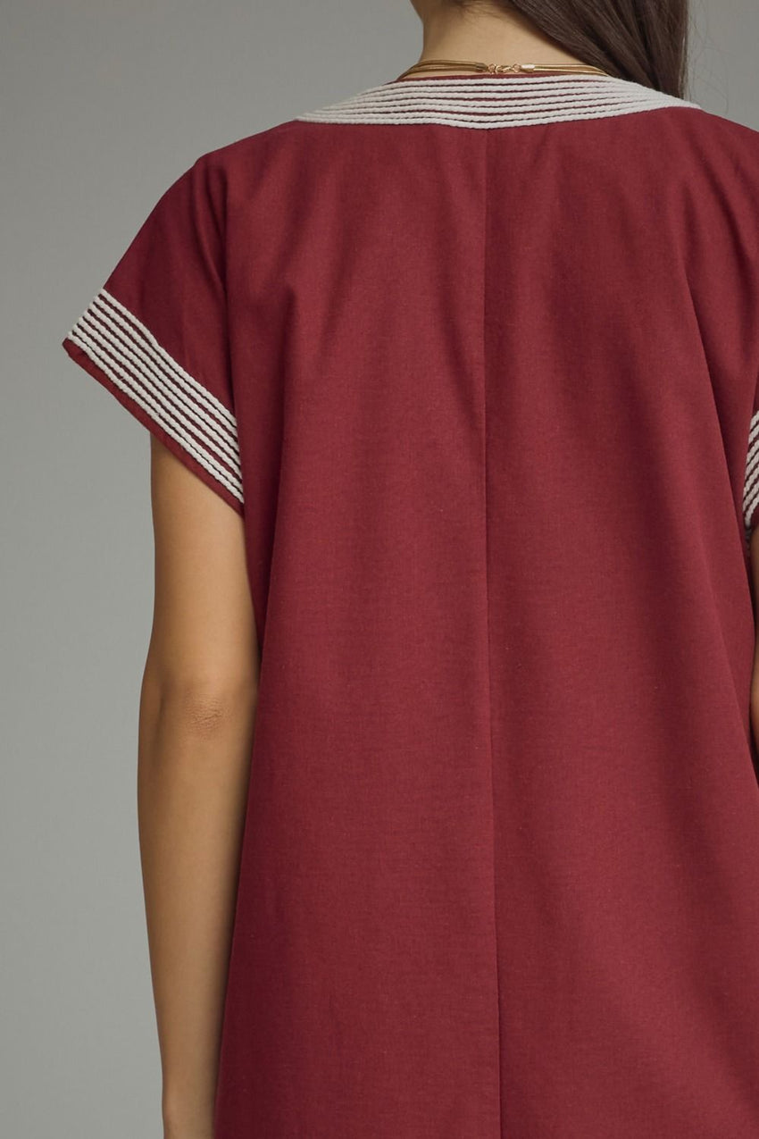 D29760 Wine SS MIDI Dress