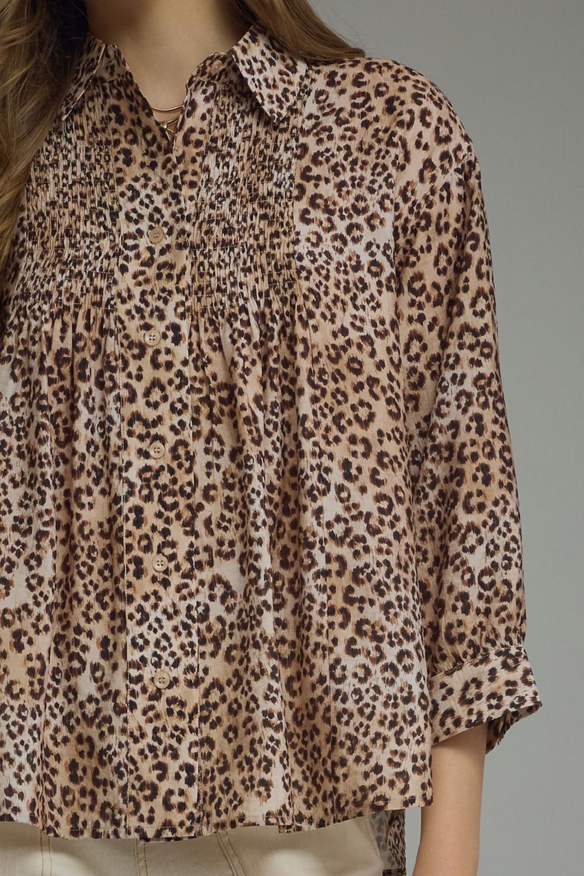 T31379 Leopard3/4 Sleeve Top