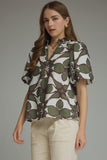 T29515 Olive Puff Sleeve Smocked Top