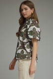 T29515 Olive Puff Sleeve Smocked Top