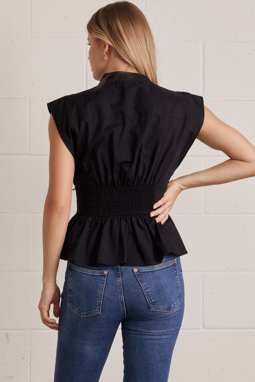 T31973 Black V-neck Blouse