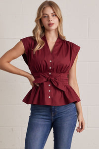 T32540 Burgundy V-neck Blouse