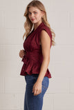 T32540 Burgundy V-neck Blouse