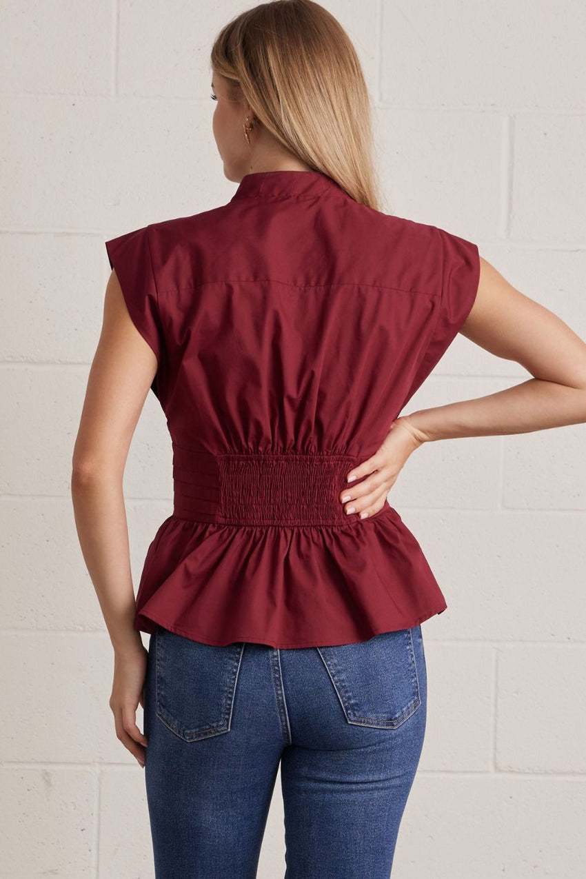 T32540 Burgundy V-neck Blouse