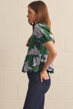 T30849 H Green Floral Puff Slv Top
