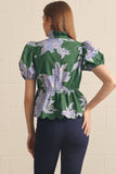 T30849 H Green Floral Puff Slv Top