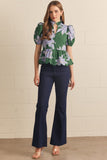 T30849 H Green Floral Puff Slv Top