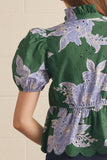 T30849 H Green Floral Puff Slv Top