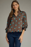 T31070 Brown/Turq Dot Blouse