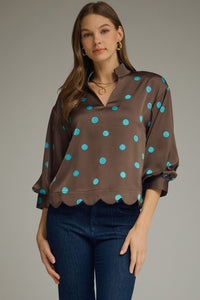 T31070 Brown/Turq Dot Blouse