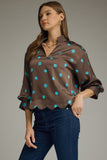 T31070 Brown/Turq Dot Blouse