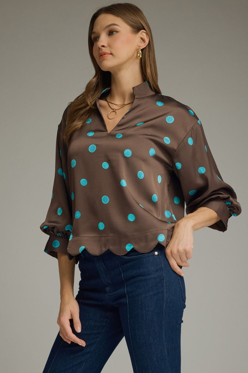 T31070 Brown/Turq Dot Blouse