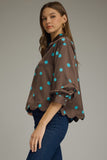 T31070 Brown/Turq Dot Blouse